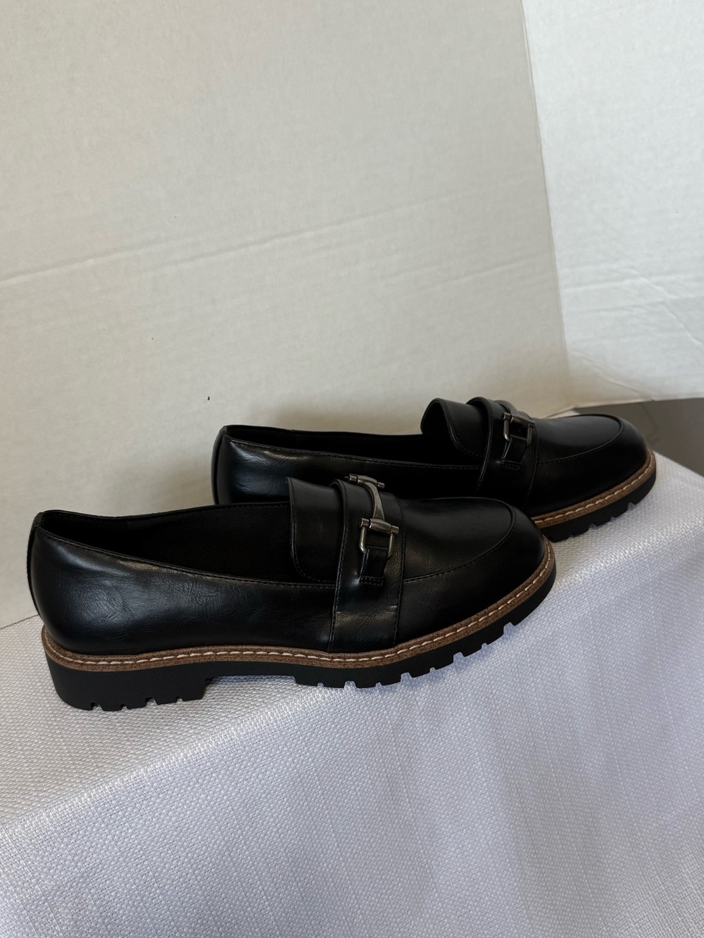 Xappeal Black Leather Buckle Loafers for Women